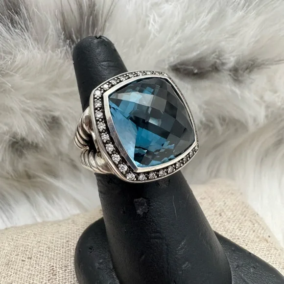 David Yurman Moonlight Ice Hampton Blue Topaz Diamond Albion Ring - Picture 2 of 12